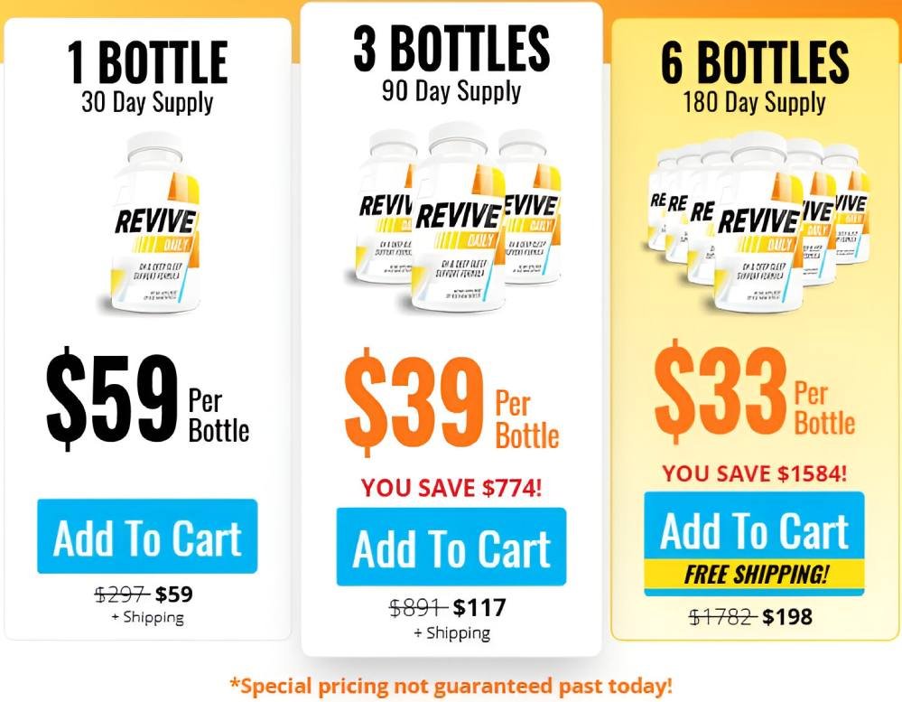 Promotional price display highlighting Revive Daily package options